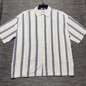 Pull & Bear Button Up Shirt Men's L Blue Striped Short Sleeve